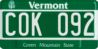 VT license plate COK092