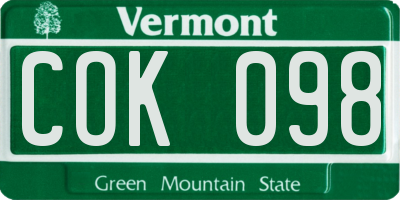 VT license plate COK098