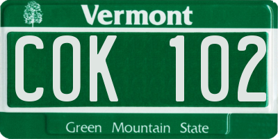 VT license plate COK102