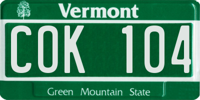 VT license plate COK104