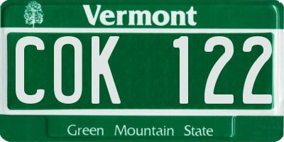 VT license plate COK122