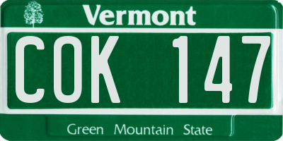 VT license plate COK147