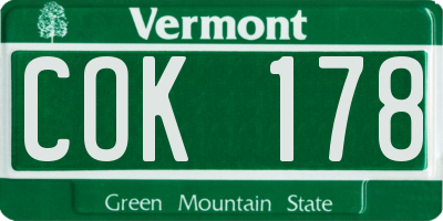 VT license plate COK178