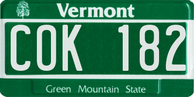 VT license plate COK182