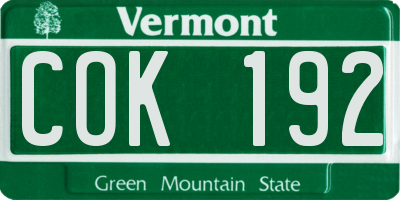 VT license plate COK192