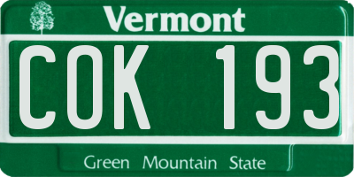 VT license plate COK193
