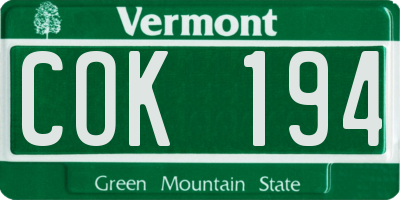 VT license plate COK194