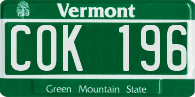 VT license plate COK196
