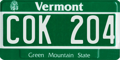 VT license plate COK204