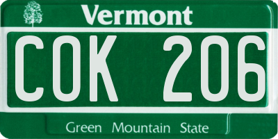 VT license plate COK206