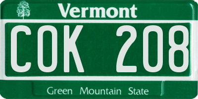 VT license plate COK208