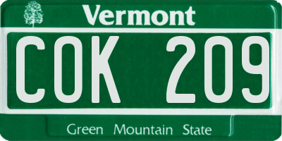 VT license plate COK209