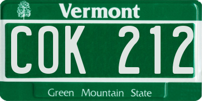 VT license plate COK212