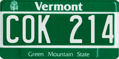 VT license plate COK214