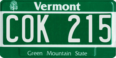 VT license plate COK215