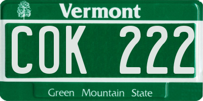 VT license plate COK222