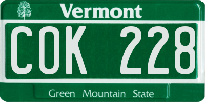 VT license plate COK228