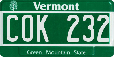 VT license plate COK232