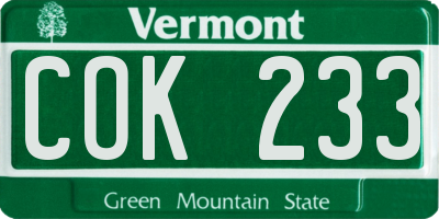 VT license plate COK233