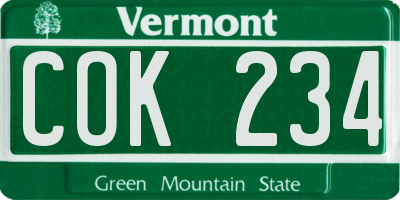 VT license plate COK234