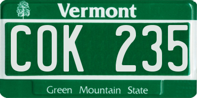 VT license plate COK235