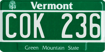VT license plate COK236