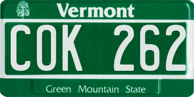 VT license plate COK262