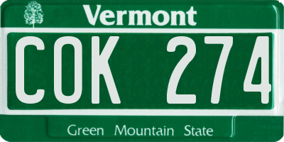 VT license plate COK274