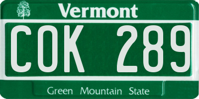 VT license plate COK289
