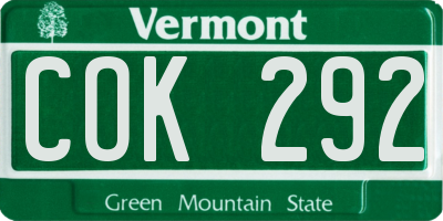 VT license plate COK292