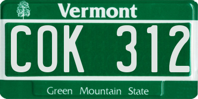 VT license plate COK312