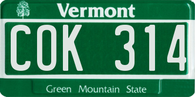 VT license plate COK314