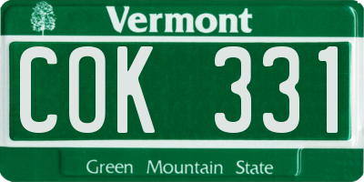 VT license plate COK331