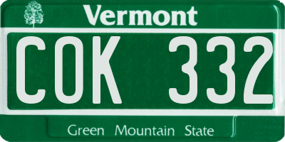 VT license plate COK332
