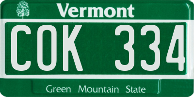 VT license plate COK334