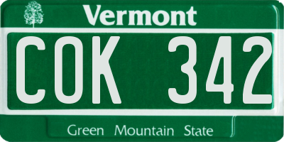 VT license plate COK342