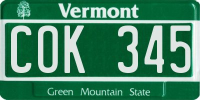 VT license plate COK345