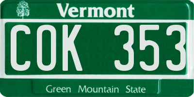 VT license plate COK353