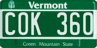 VT license plate COK360
