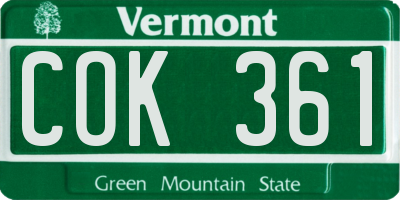 VT license plate COK361