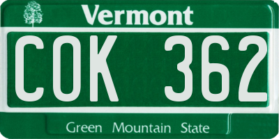 VT license plate COK362
