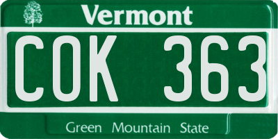 VT license plate COK363