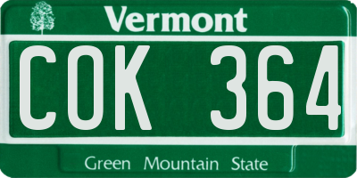VT license plate COK364