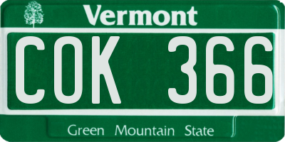 VT license plate COK366