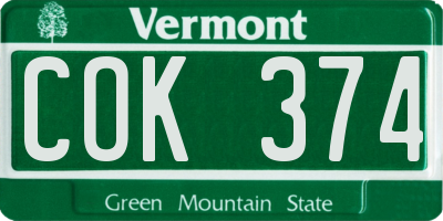 VT license plate COK374