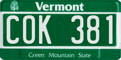 VT license plate COK381