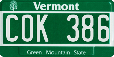 VT license plate COK386