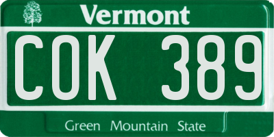 VT license plate COK389