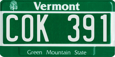 VT license plate COK391