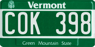 VT license plate COK398